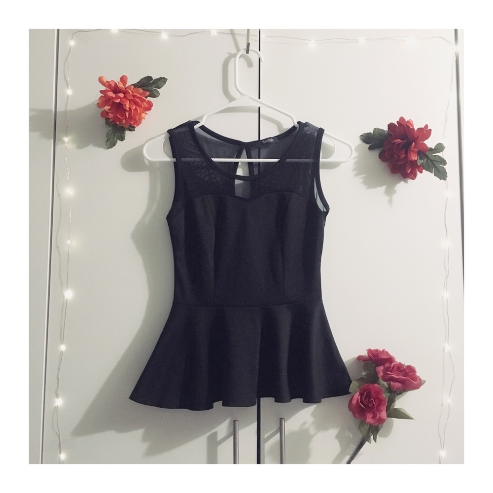 Black Peplum Tank with Mesh top